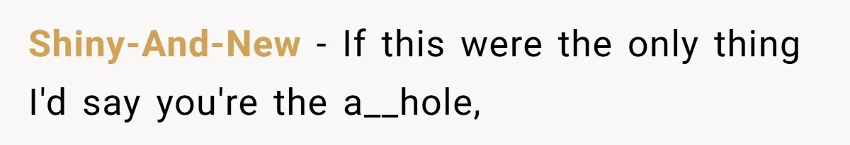 Shiny-And-New − If this were the only thing I'd say you're the a__hole,