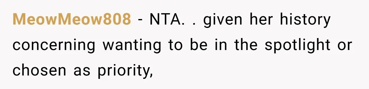 MeowMeow808 − NTA. . given her history concerning wanting to be in the spotlight or chosen as priority,
