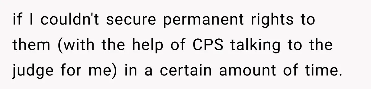 if I couldn't secure permanent rights to them (with the help of CPS talking to the judge for me) in a certain amount of time.