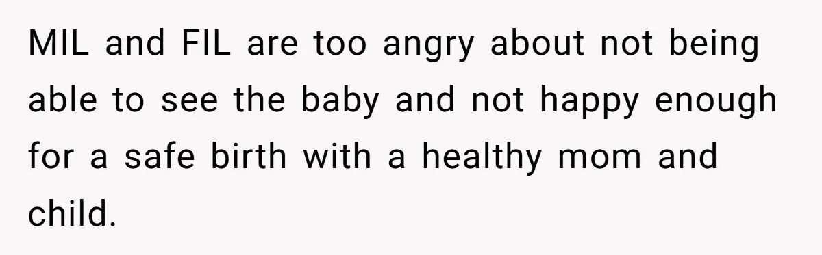 He Told His MIL She Couldn’t Visit the Day Their Baby Was Born, and Now the Family Is Furious MIL and FIL are too angry about not being able to see the baby and not happy enough for a safe birth with a healthy mom and child.