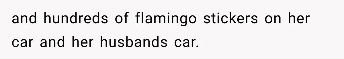 and hundreds of flamingo stickers on her car and her husbands car.
