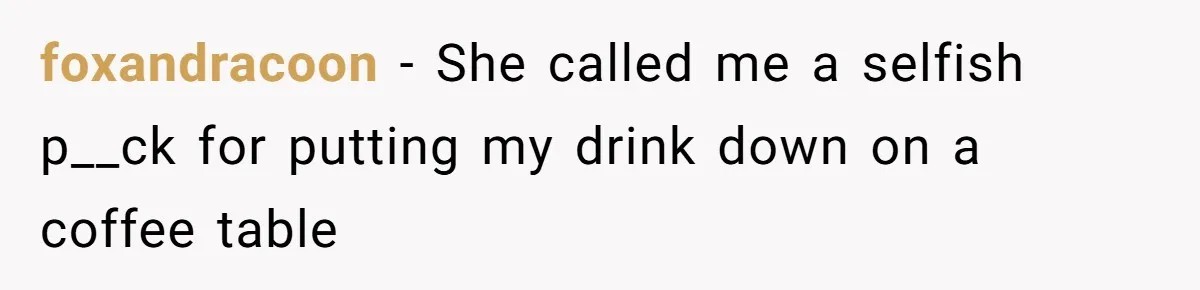 foxandracoon − She called me a selfish p__ck for putting my drink down on a coffee table