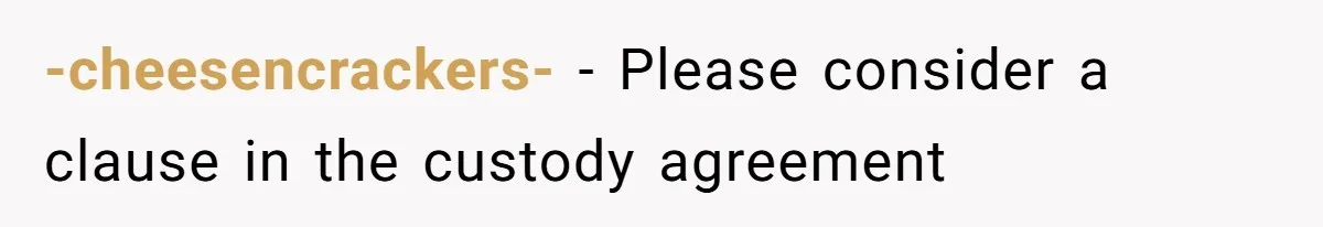 -cheesencrackers- − Please consider a clause in the custody agreement
