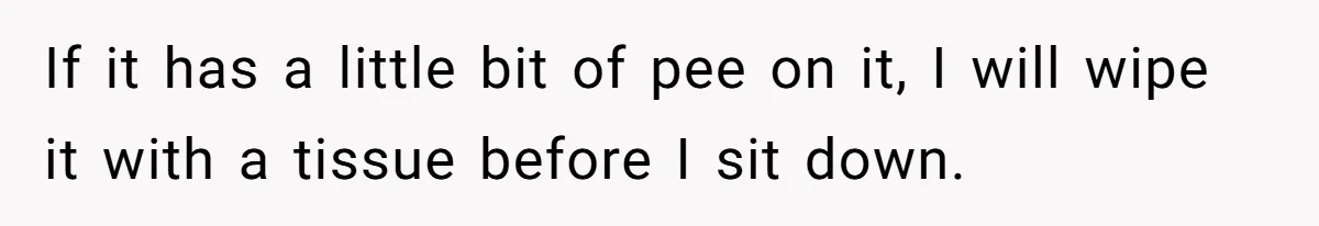 If it has a little bit of pee on it, I will wipe it with a tissue before I sit down.