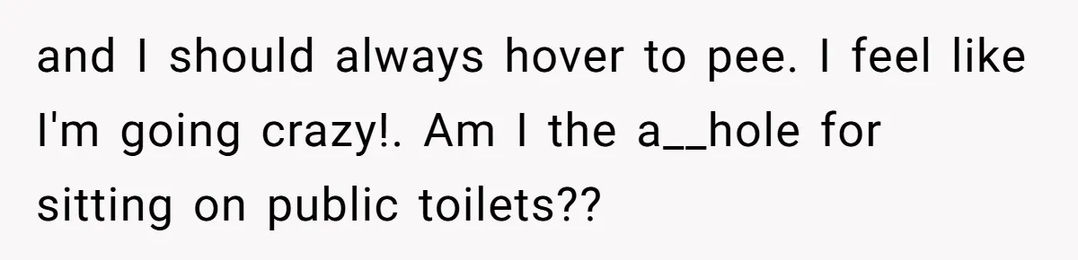 and I should always hover to pee. I feel like I'm going crazy!. Am I the a__hole for sitting on public toilets??