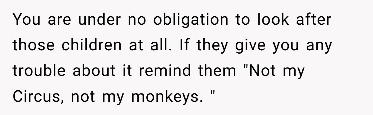 You are under no obligation to look after those children at all. If they give you any trouble about it remind them "Not my Circus, not my monkeys. "
