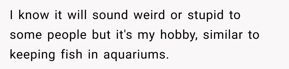 I know it will sound weird or stupid to some people but it's my hobby, similar to keeping fish in aquariums.