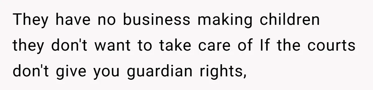 They have no business making children they don't want to take care of If the courts don't give you guardian rights,