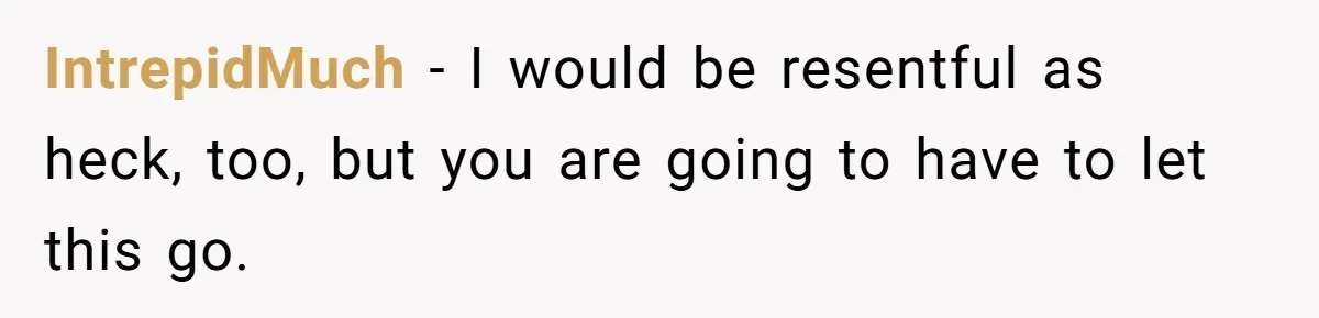 IntrepidMuch − I would be resentful as heck, too, but you are going to have to let this go.