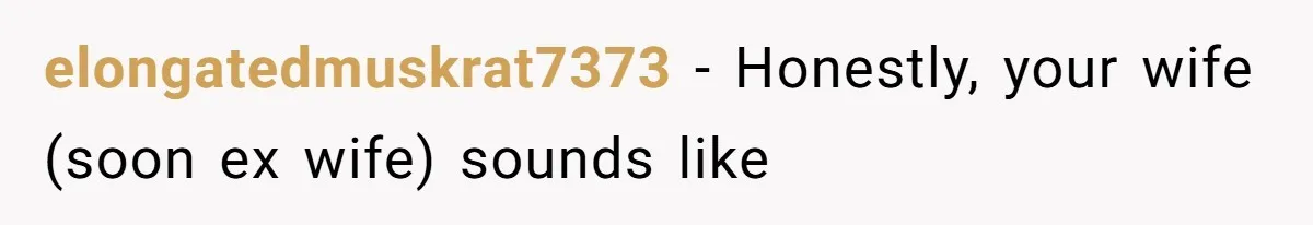 elongatedmuskrat7373 − Honestly, your wife (soon ex wife) sounds like