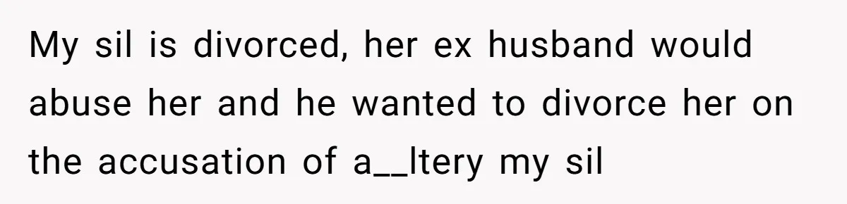 My sil is divorced, her ex husband would abuse her and he wanted to divorce her on the accusation of a__ltery my sil