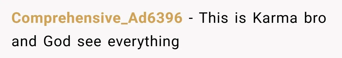 Comprehensive_Ad6396 − This is Karma bro and God see everything