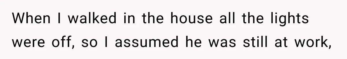 When I walked in the house all the lights were off, so I assumed he was still at work,