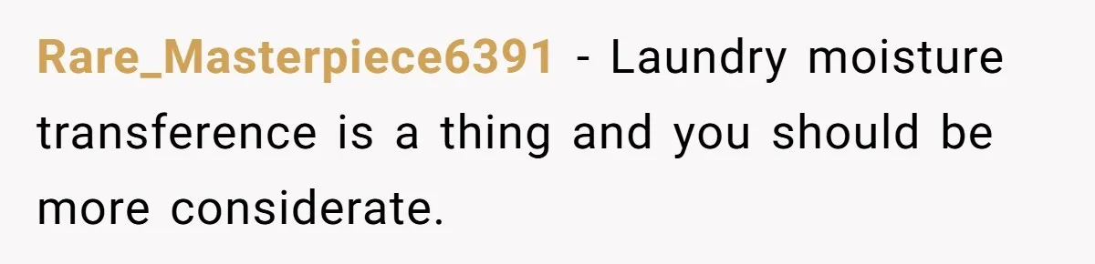 Rare_Masterpiece6391 − Laundry moisture transference is a thing and you should be more considerate.