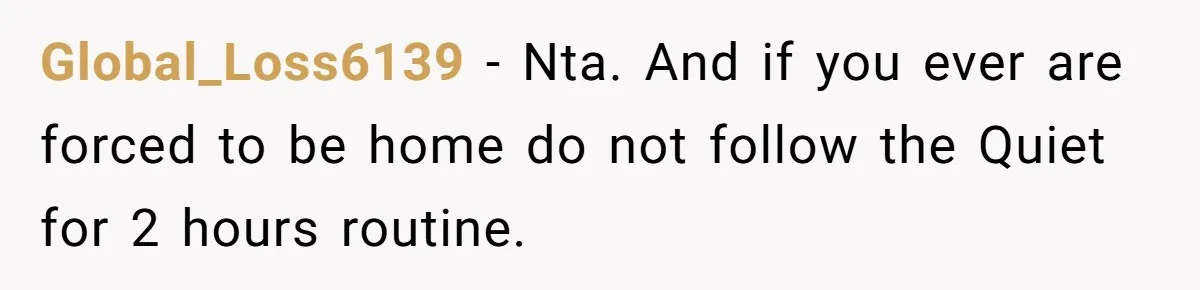 Global_Loss6139 − Nta. And if you ever are forced to be home do not follow the Quiet for 2 hours routine.