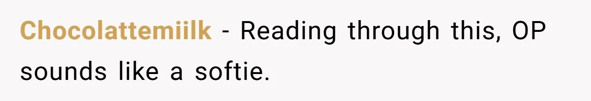 Chocolattemiilk − Reading through this, OP sounds like a softie.