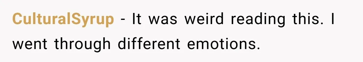 CulturalSyrup − It was weird reading this. I went through different emotions.