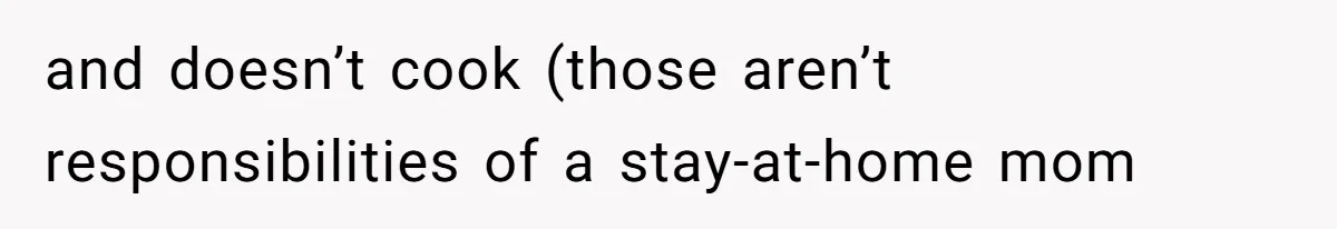 and doesn’t cook (those aren’t responsibilities of a stay-at-home mom