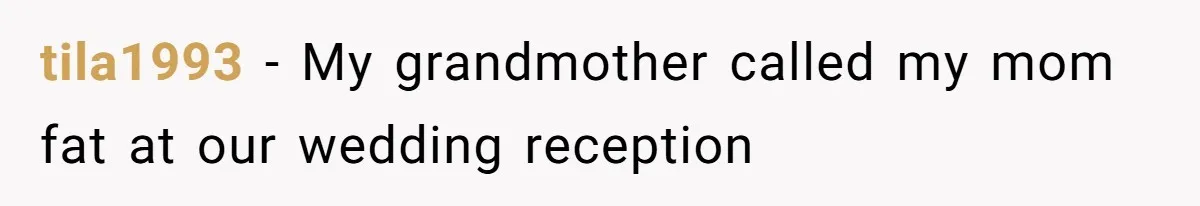 tila1993 − My grandmother called my mom fat at our wedding reception