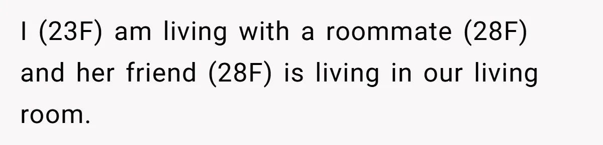 I (23F) am living with a roommate (28F) and her friend (28F) is living in our living room.
