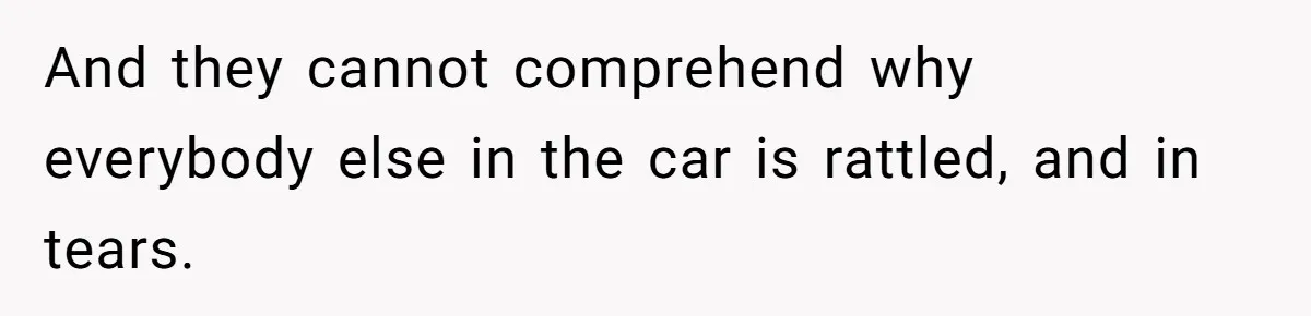 And they cannot comprehend why everybody else in the car is rattled, and in tears.