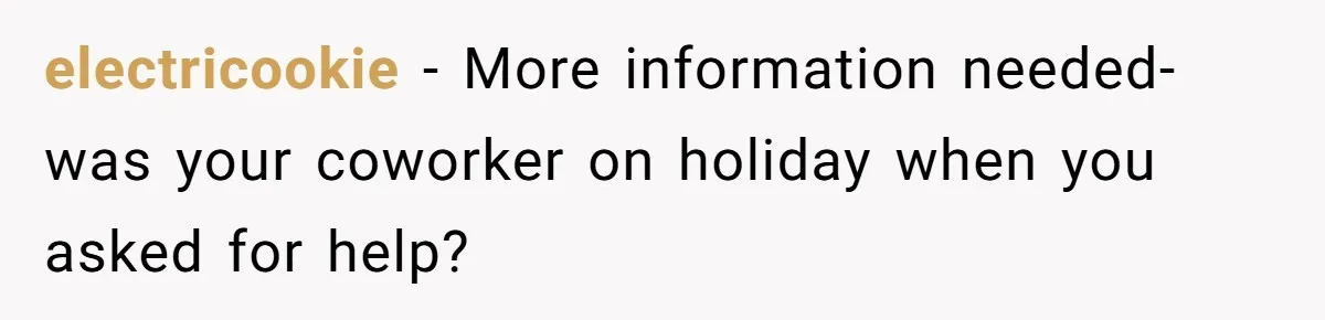 electricookie − More information needed- was your coworker on holiday when you asked for help?