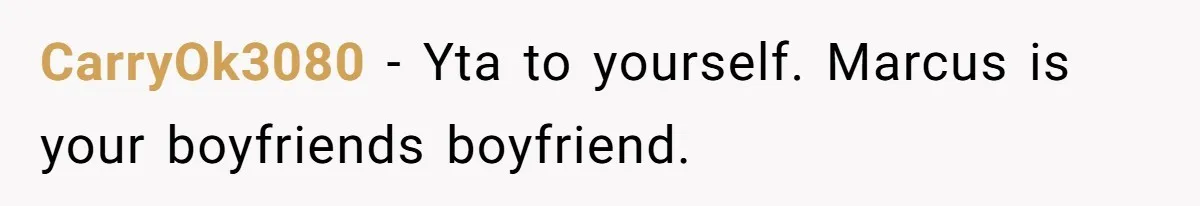 CarryOk3080 − Yta to yourself. Marcus is your boyfriends boyfriend.