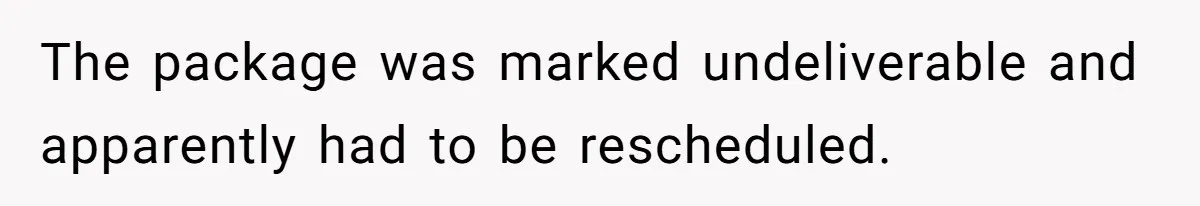 The package was marked undeliverable and apparently had to be rescheduled.