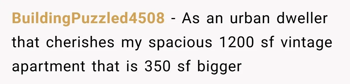 BuildingPuzzled4508 − As an urban dweller that cherishes my spacious 1200 sf vintage apartment that is 350 sf bigger