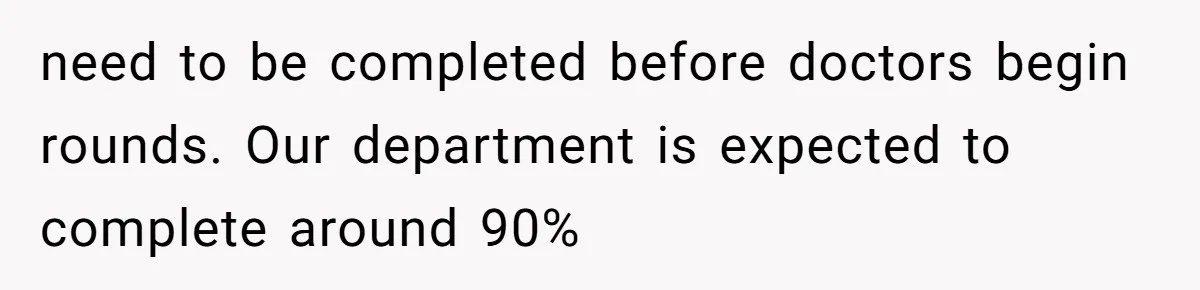 need to be completed before doctors begin rounds. Our department is expected to complete around 90%