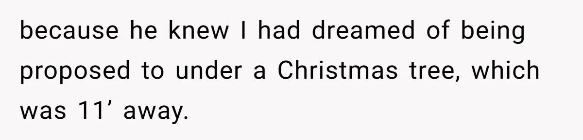 because he knew I had dreamed of being proposed to under a Christmas tree, which was 11’ away.
