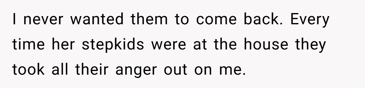 I never wanted them to come back. Every time her stepkids were at the house they took all their anger out on me.