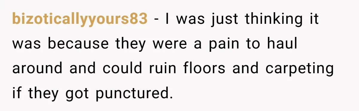 Her Missing Cabbage Patch Doll Turned Up in the Worst Possible Place, and Nearly Electrocuted Her in Her Sleep bizoticallyyours83 − I was just thinking it was because they were a pain to haul around and could ruin floors and carpeting if they got punctured.