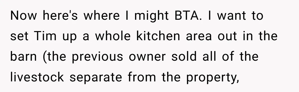 Now here's where I might BTA. I want to set Tim up a whole kitchen area out in the barn (the previous owner sold all of the livestock separate from...