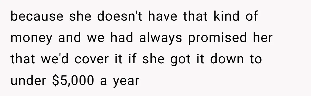 Wife Threatens Divorce After Husband Ignores Daughter Over Misophonia And College Prep because she doesn't have that kind of money and we had always promised her that we'd cover it if she got it down to under $5,000 a year