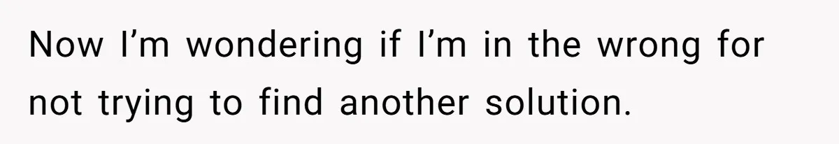 Now I’m wondering if I’m in the wrong for not trying to find another solution.
