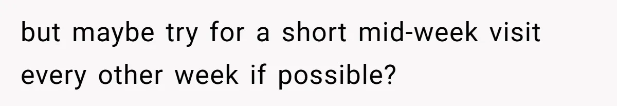 but maybe try for a short mid-week visit every other week if possible?