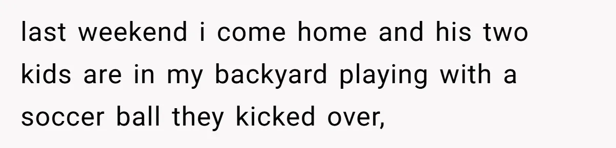last weekend i come home and his two kids are in my backyard playing with a soccer ball they kicked over,