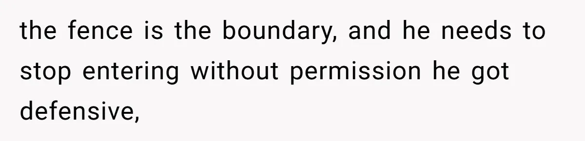 the fence is the boundary, and he needs to stop entering without permission he got defensive,