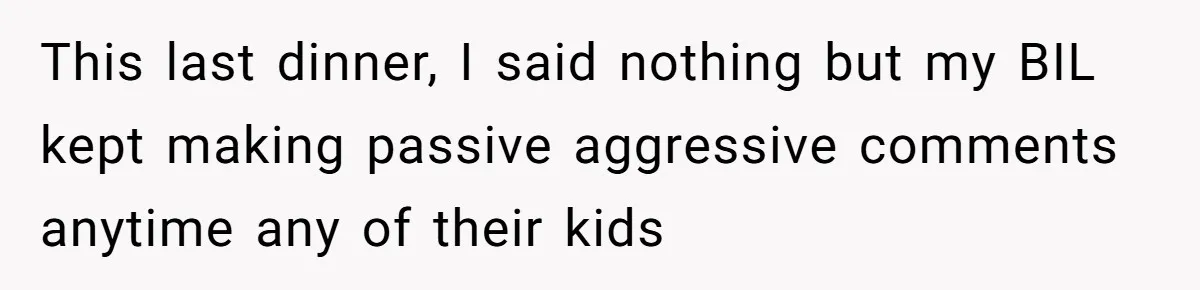This last dinner, I said nothing but my BIL kept making passive aggressive comments anytime any of their kids