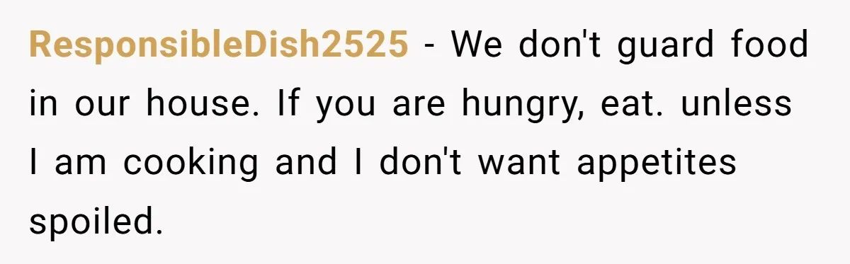 He Demanded Everyone Respect His House Rules, Then Got Furious When His Brother-in-Law Did the Same ResponsibleDish2525 − We don't guard food in our house. If you are hungry, eat. unless I am cooking and I don't want appetites spoiled.