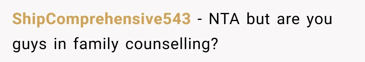 ShipComprehensive543 − NTA but are you guys in family counselling?