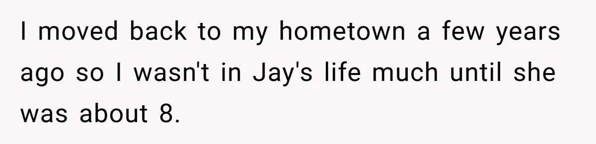 Her Sister Wanted Updates About the Daughter She Abandoned, but One Aunt Refused to Betray the Child’s Trust I moved back to my hometown a few years ago so I wasn't in Jay's life much until she was about 8.