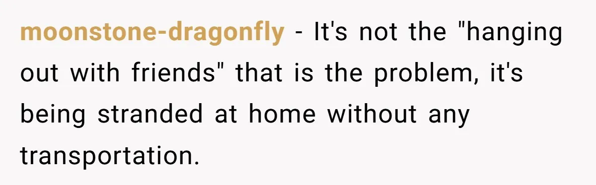 Her Husband Wanted to Take Their Only Car for 10 Hours to Play Games With Friends, and She Finally Pushed Back moonstone-dragonfly − It's not the "hanging out with friends" that is the problem, it's being stranded at home without any transportation.