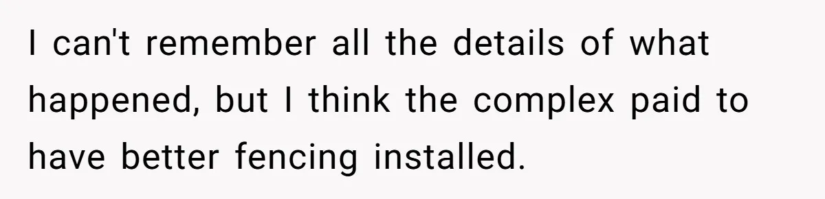 I can't remember all the details of what happened, but I think the complex paid to have better fencing installed.