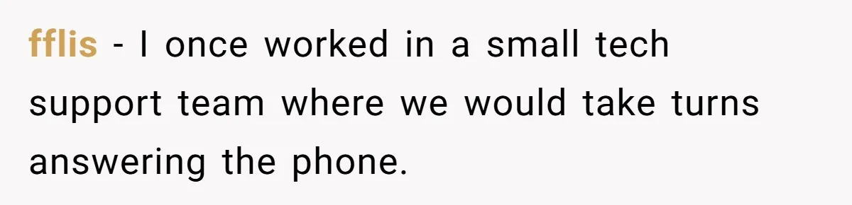 fflis − I once worked in a small tech support team where we would take turns answering the phone.