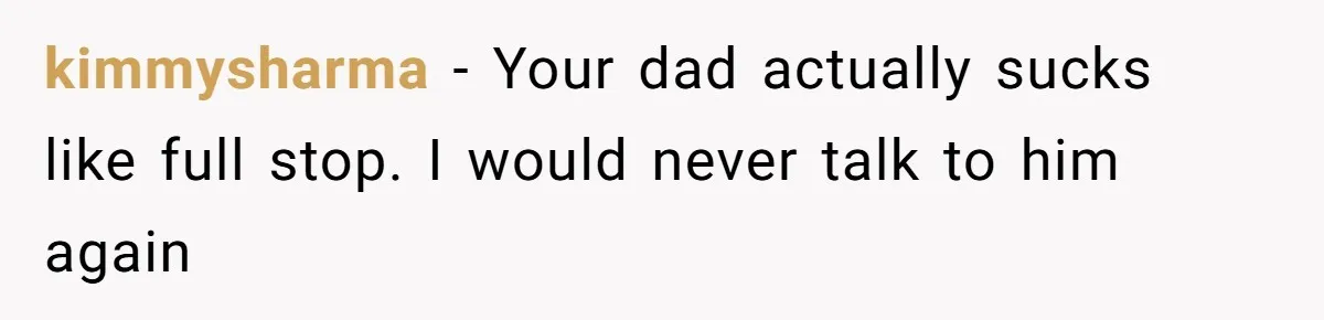 kimmysharma − Your dad actually sucks like full stop. I would never talk to him again