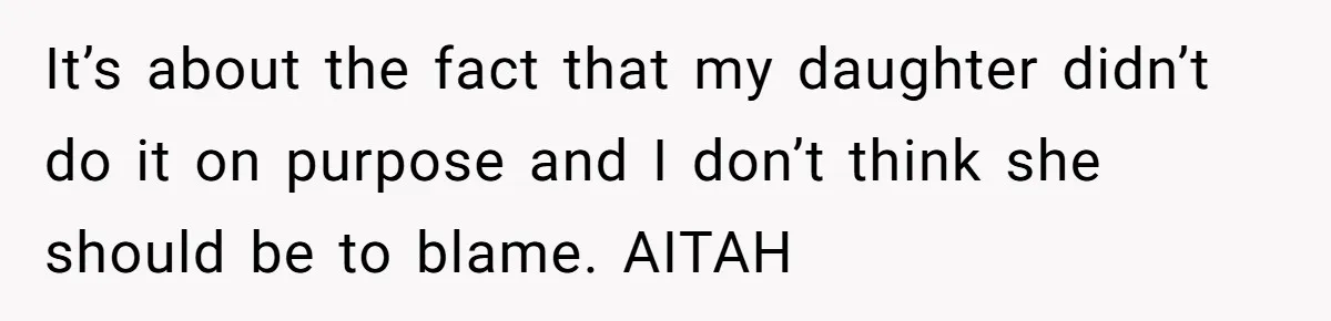 It’s about the fact that my daughter didn’t do it on purpose and I don’t think she should be to blame. AITAH