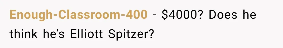 Husband Claims He Got Scammed After Wife Finds $4000 Payment To Escort And Hotel Key Photo Enough-Classroom-400 − $4000? Does he think he’s Elliott Spitzer?