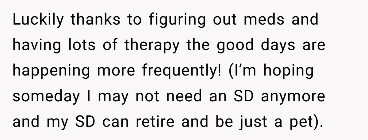 Luckily thanks to figuring out meds and having lots of therapy the good days are happening more frequently! (I’m hoping someday I may not need an SD anymore and my...